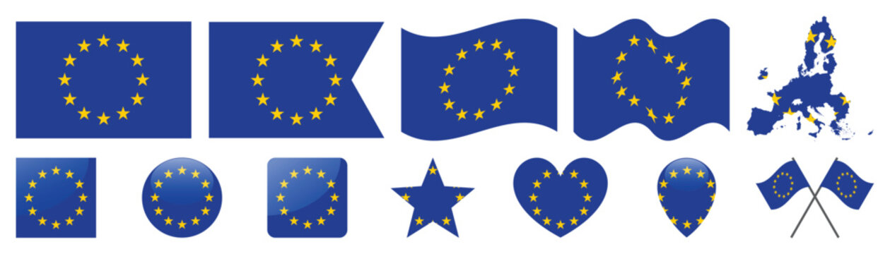 European Union flag icons and member map collection.