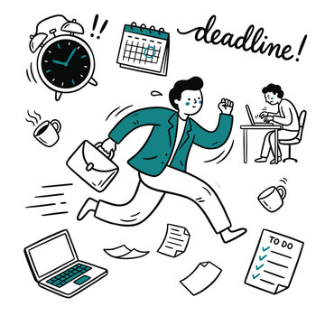 Hand-Drawn Business Deadline and Time Management Concept Illustration