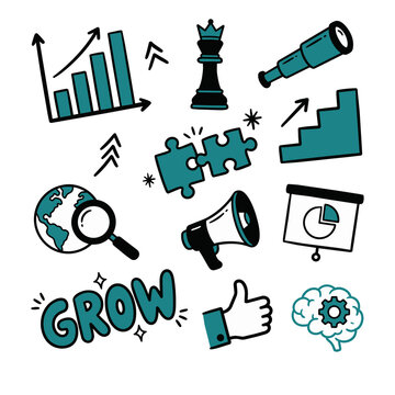 Hand-Drawn Business Growth and Strategic Planning Vector Elements