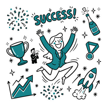 Hand-Drawn Business Success and Achievement Vector Illustration