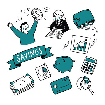Hand-Drawn Personal Finance and Savings Concept Vector Illustration