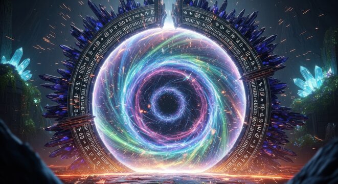 Mysterious glowing portal emitting swirling cosmic energy and light