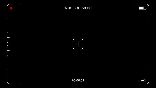Camera Recording Screen Overlay with Alpha Channel. DSLR Camera Frame Viewfinder and Digital Recorder Display with Settings and Timer