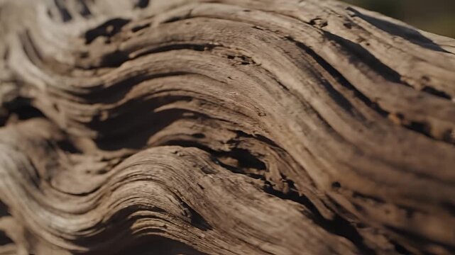 Closeup Macro Shot of Weathered Driftwood Texture with Natural Patterns.