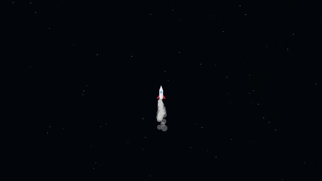 A rocket launches into the night sky with motion blur effect