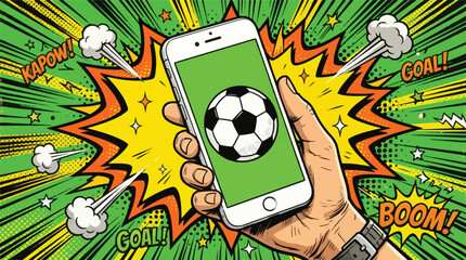 Soccer, football, mobile phone, comic explosion, goal, sports, vector graphics © Zunair