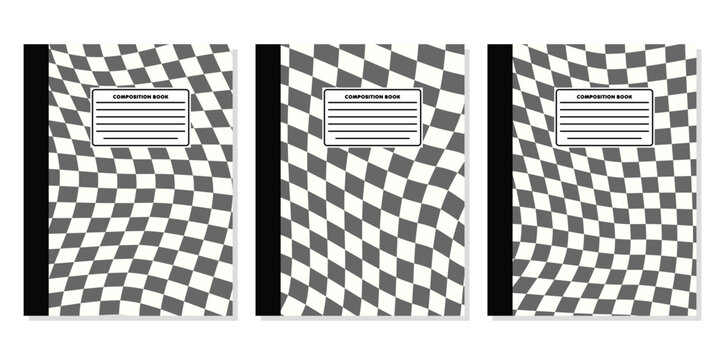 Retro Y2K Wavy Checkerboard Composition Notebook Cover Design Template, Trippy Optical Illusion Checkered Pattern Vector Illustration for KDP Amazon and Stationery Print on Demand