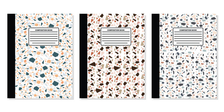 Modern Aesthetic Terrazzo Pattern Composition Notebook Cover Vector Template, Minimalist Earth Tone Mosaic Abstract Background Design for KDP Print on Demand and Stationery Mockup
