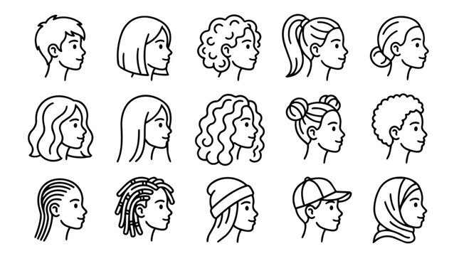 Set of diverse people profile head line icons