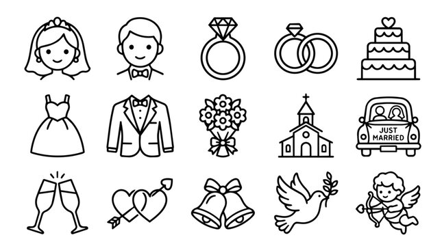 Wedding and love celebration icon set