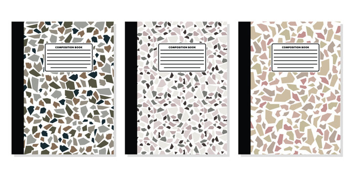 Muted Vintage Terrazzo Pattern Composition Notebook Cover Vector Template, Minimalist Dusty Pastel Stone Texture Background for KDP Print on Demand and Chic Stationery

