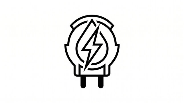 Flat vector icon of electric plug with lightning bolt
