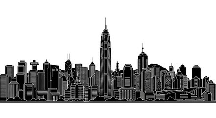 Obraz premium Hong Kong skyline silhouette illustration in black and white