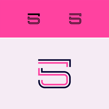 Number 5, digital numeral five, including set of three different cyber numbers 0, vector illustration 10EPS