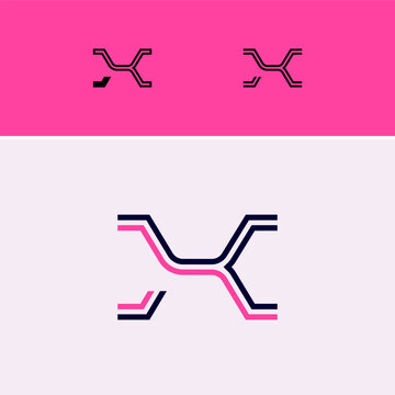 Letter X, digital alphabet cyber font, including set of three different set letters, vector illustration 10EPS