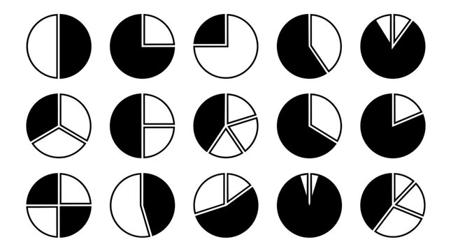 Set of various pie chart icons for data visualization
