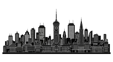 Fototapeta premium Melbourne City Skyline Silhouette, Modern Urban Architecture Graphic