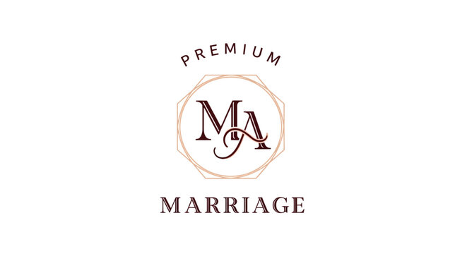 Premium Marriage Logo Design with Intertwined MA Monogram and Geometric Frame