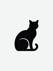Black Cat Sitting Isolated on White Background Silhouette © Hiba