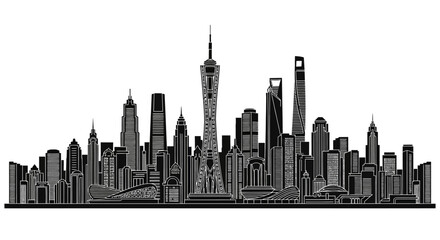 Obraz premium Guangzhou City Skyline Silhouette Vector Illustration