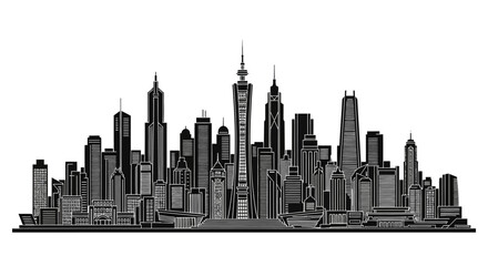 Fototapeta premium City skyline silhouette with modern skyscrapers, urban landscape vector