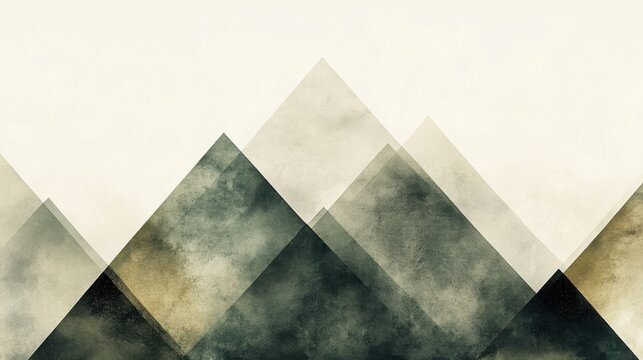Geometric abstraction with overlapping triangles in sandy beige and moss green against a light cream background