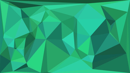A striking abstract low-poly background featuring a fragmented geometric structure in rich shades of green and teal, providing a bold and modern aesthetic. © Stock Studio