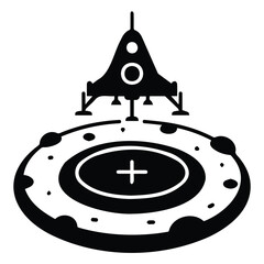 Illustration vector lunar lander on landing pad with craters and plus sign. © FAROZON