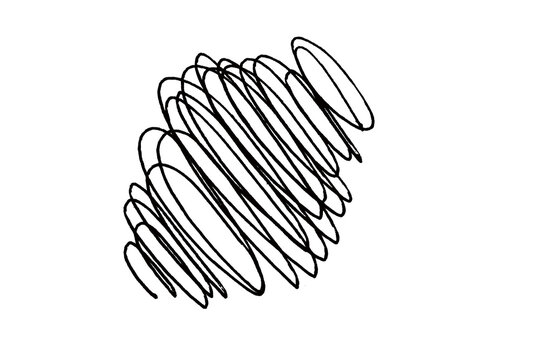 Abstract black ink scribble pattern with energetic overlapping oval shapes on a clean white background