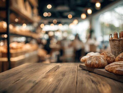 Freshly baked bread on wooden table