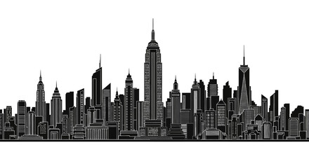 Obraz premium New York City Skyline Silhouette Illustration, Modern Urban Concept