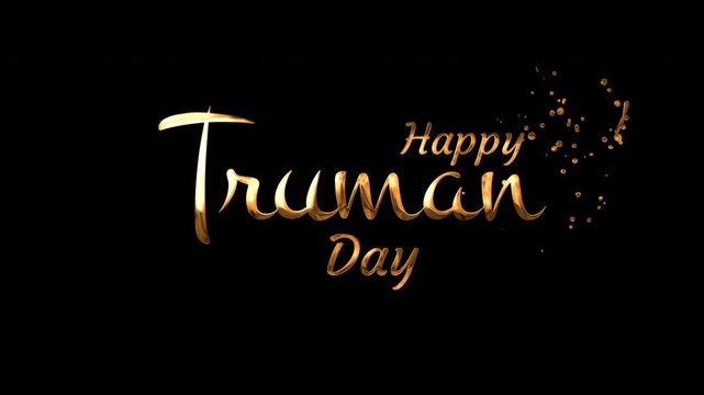 Gold truman day text logo design with glitter on black background for holiday celebrations. Perfect for event invitations, banners, or social media posts.