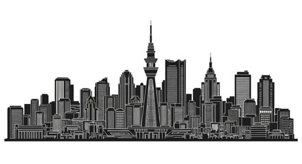 Obraz premium Auckland skyline silhouette with Sky Tower, minimalist urban vector