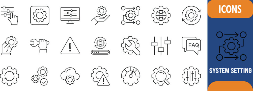 System settings configuration vector icons. gear icon set, wrench icon set, sliders icon set