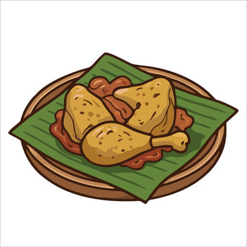 Ilustrasi  ayam  di atas piring putih