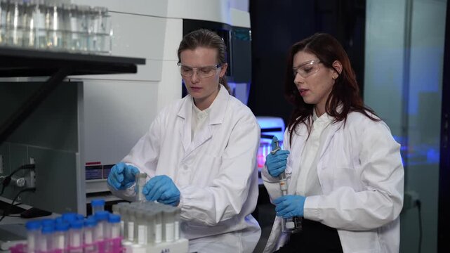 Environmental scientist testing water quality sample for microplastics and chemical contaminants in laboratory.