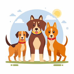 Fototapeta premium 並んで立つ3匹の犬たちのベクターイラスト