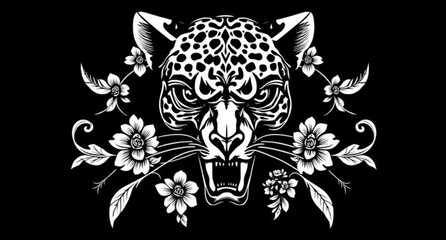 Obraz premium Tiger tribal tattoo vector tiger head silhouette illustration wildlife feline power logo design