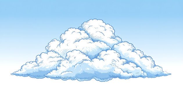 Pixel art cumulus cloud formation on clear blue sky, stylized fluffy weather element, retro digital illustration