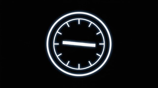 Glowing speedometer animation on a black screen, digital gauge, speed indicator, motion graphics