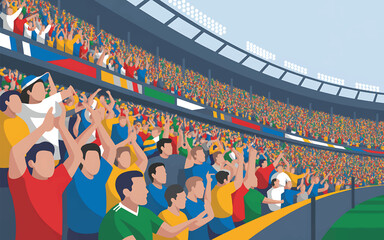 Of a crowded sports stadium with cheering fans wearing colorful shirts in the stands © srdesignhouse