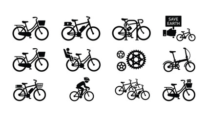 Fototapeta premium Black bicycle silhouettes with save earth sign