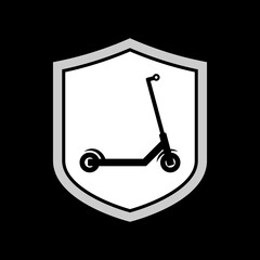 Electrical kick scooter on shield icon isolated on black background © sljubisa