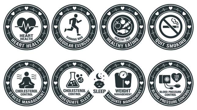 Healthy Lifestyle and Cardiovascular Wellness Retro Badge Set