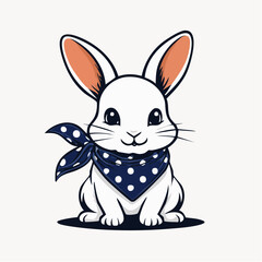 Obraz premium Cute White Rabbit Wearing a Polka Dot Bandana