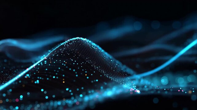 Colorful light waves move through the dark space creating patterns and textures in a digital art representation of energy flow