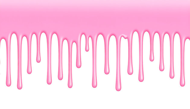 Pink liquid dripping and flowing down, creating an abstract pattern, sweet food texture, isolated on white