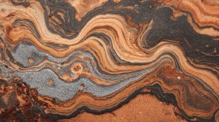 Fototapeta premium Natural patterns of stone layers in earth tones with shades of gray and orange found in a rocky area during daylight hours