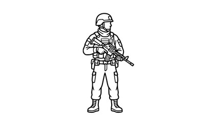 Obraz premium Army Soldier Outline Icon Military Service Vector Symbol