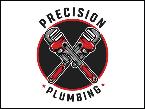 Professional plumbing logo design with wrench and pipe tools for construction and repair businesses. Ideal for plumbing services, handyman companies, maintenance brands, and industrial businesses.